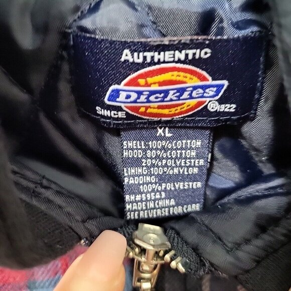 Dickies Jacket Mens XL Plaid Hooded Quilted Lining Zip Up Work Jacket - Picture 6 of 11